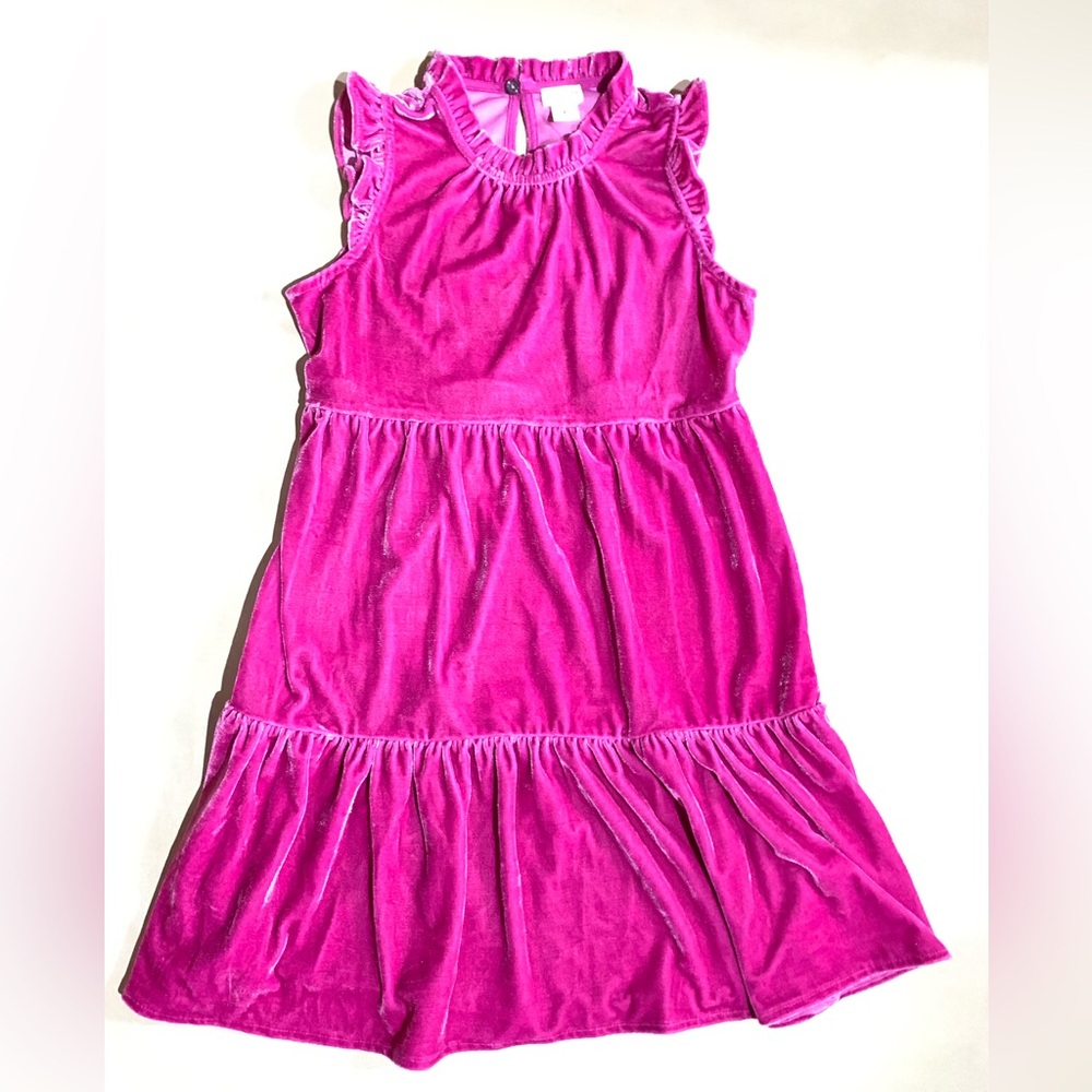 Crewcuts J Crew Pink Velour Tiered Ruffle Sleeveless Dress Size 8 Preowned